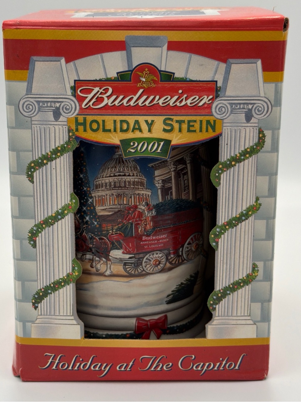 Budweiser Red & Gold 2001 Holiday Stein - Capitol Scene